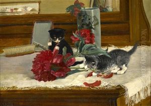 Kittens At Play On Dresser by Charles Arthur Fries