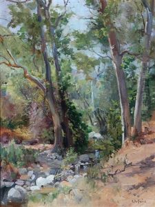 Stream In Wooded Landscape by Charles Arthur Fries