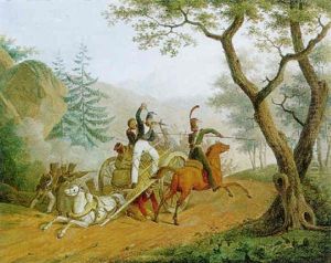 Russische Kosaken Uberfallen Einen Franzosischen Tros, Eine Szene Aus Den Napoleonischen Kriegen by Emmanuel Fries