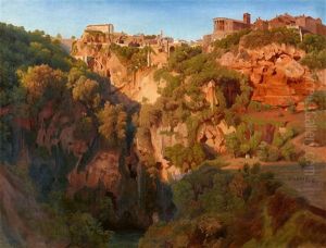 The Waterfalls At Tivoli With The Ponte Lupo, Temple Of Vesta, And Temple Of Sibyl by Ernst Fries