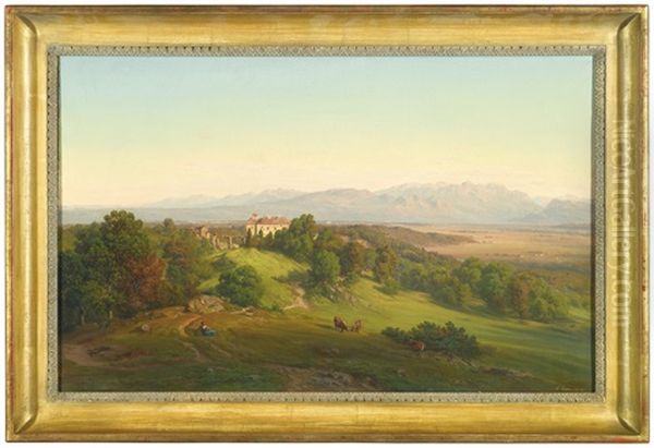 Extensive Landscape With Herdswoman And Her Cattle, A Villa Beyond - view 1