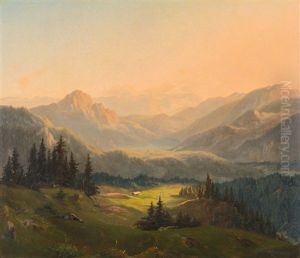 Partie Aus Dem Bayerischen Gebirge, Mit Blick Auf Einen Bergsee by Wilhelm Fries