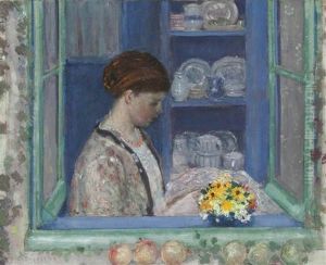 Sadie In Window (mrs. Frieseke At The Kitchen Window) by Frederick Carl Frieseke