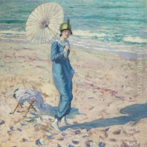 On The Beach (girl In Blue) by Frederick Carl Frieseke