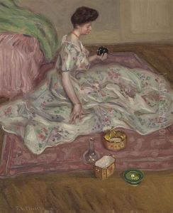 Femme Assie Aux Bibelots (portrait Of Medora Clark) by Frederick Carl Frieseke