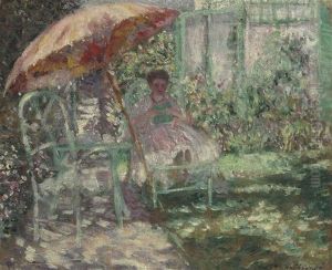The Garden Parasol (study) by Frederick Carl Frieseke