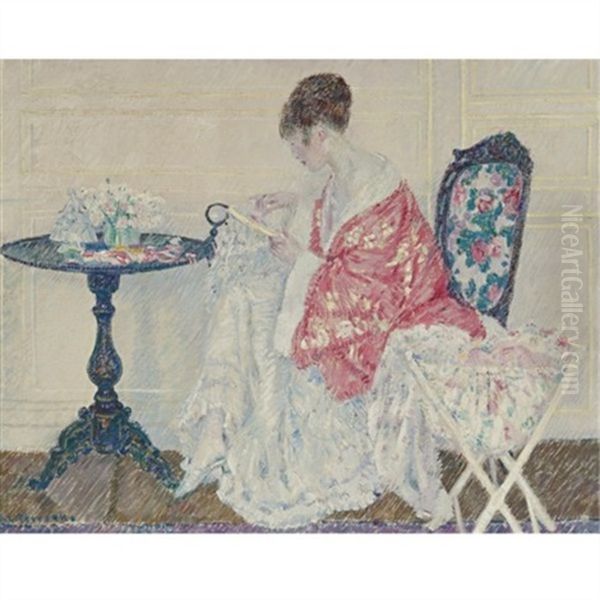 Girl Embroidering - view 1