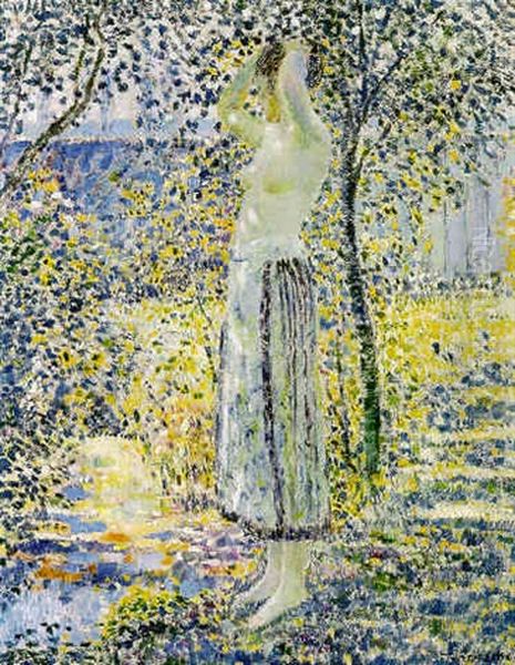 Woman In Sunlit Landscape - view 1
