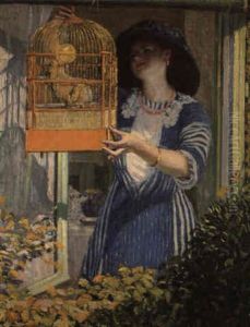The Open Window-the Bird Cage by Frederick Carl Frieseke