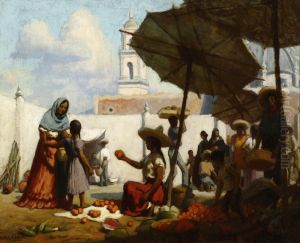Orange Vendor- Mexican Woman Selling Oranges At An Outdoor Market by Charles Percy Austin