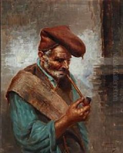 Two Portraits With Elderly Italian Men Smoking Pipes (2 Works)