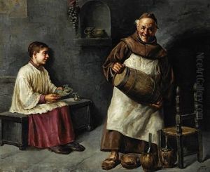 A Monk And A Young Acolyte In A Wine Cellar A Monk And A Young Acolyte In A Wine Cellar