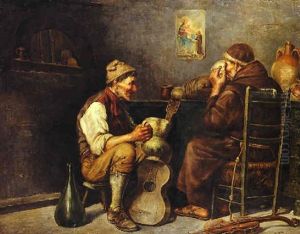 Interno Di Osteria Con Frate E Sonatore Di Chitarra by Raffaele Frigerio