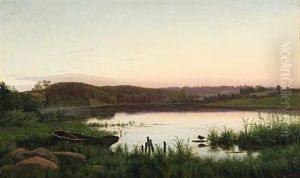Sildig Sommeraften Ved En So, Motiv Fra Tadse Moller Ved Soro by Hans Gabriel Friis