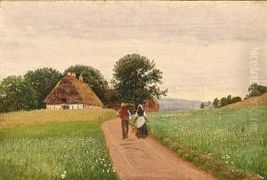 Danish Summer Landscape With Two Farmers by Hans Gabriel Friis