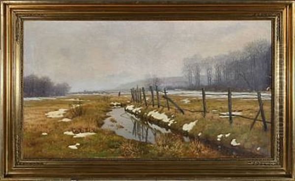 A Man Digging Near The Ditch At Thaw - view 1