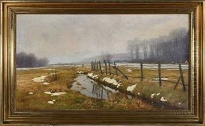 A Man Digging Near The Ditch At Thaw