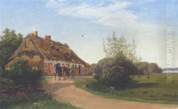 En Hestevogn Ved En Bondegard I Et Dansk Sommerlandskab - view 1