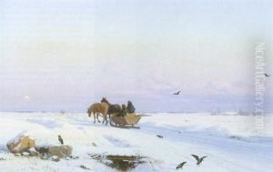 Vinterlandskab Med Hestetrukket Kane