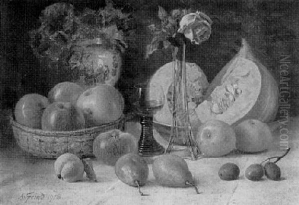 Stilleben Mit Apfeln, Melonen Und Rosenvase - view 1