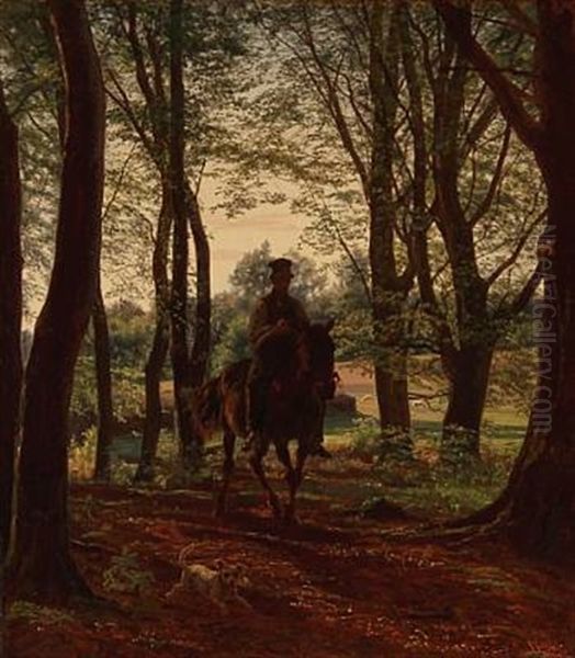 Man On A Horseback In A Danish Spring Forest - view 1