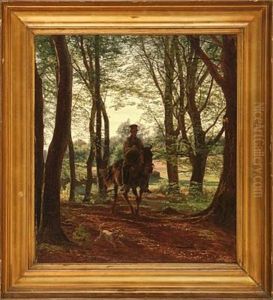 Man On Horseback In A Forest by Johan Didrik (John) Frisch