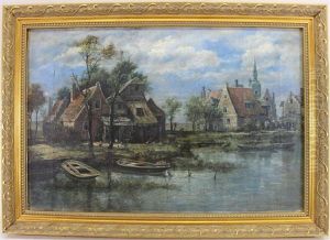 Canal Scene With Steeple In The Background