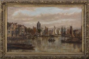 European City View With Bustling Harbor by Johann Christoph Frisch
