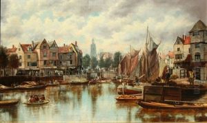 Dutch Harbor Scene by Johann Christoph Frisch