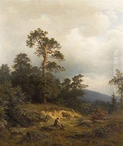 Resting Man In A Romantic Landscape by Heinrich Ludwig Frische