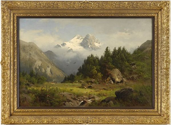 Alpine Landschaft Mit Wanderer Und Wildbach - view 1