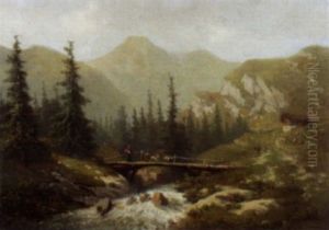 Malerische Alpenlandschaft Mit Einem Bergbach by Rudolf (Friedrich Rud.) von Frisching