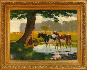 Cattle At A Pond by Niels Fristrupp