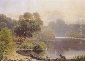 A Family Of Ducks At The Edge Of A Lake