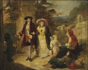 At The Park Gate - A Sketch For 'charity' by William Powell Frith