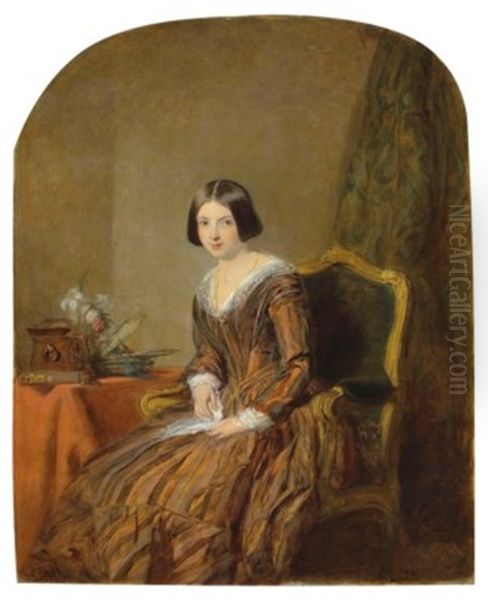 Portrait Of A Woman In A Brown Silk Dress - view 1
