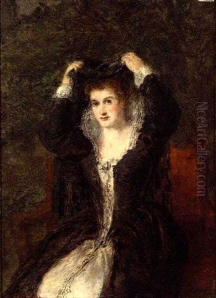 Portrait Of An Elegant Lady, Seated, Wearing A Black Dress - view 1