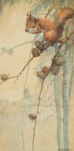 A Squirrel Eating A Nut On A Branch by Reginald Harry Austin