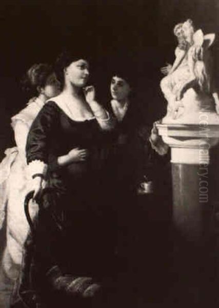 Three Ladies Admiring A Porcelain Figurine - view 1