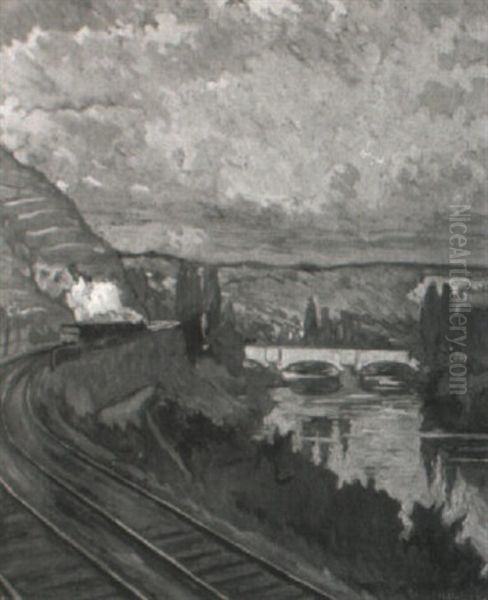Neckarlandschaft Mit Eisenbahn - view 1