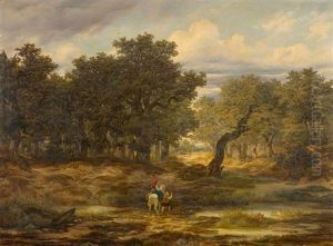 Waldlandschaft Mit Personen Waldlandschaft Mit Personen