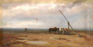 Weite Landschaft Mit Ziehbrunnen, Pferden Und Schafherde by Melchior Fritsch