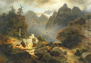 Gebirgslandschaft Mit Blick Auf Den Dachstein by Melchior Fritsch
