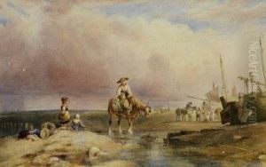 Fisherfolk On A Beach by Samuel Austin