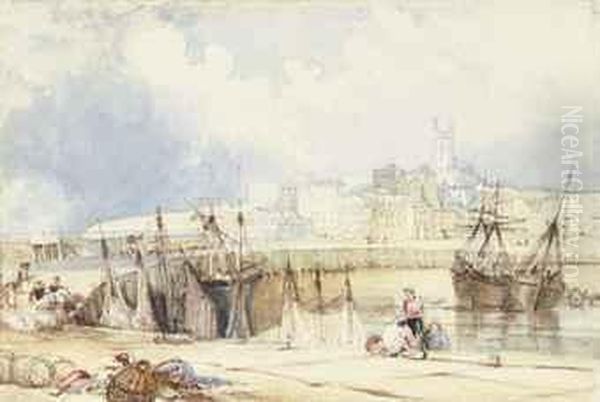 Fishermen Conversing On The Breakwater At Margate, Kent - view 1