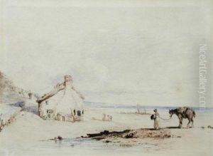 A Woman Leading A Heavy Horse Along A Seashore by Samuel Austin