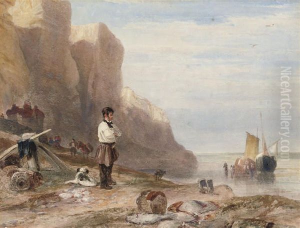 A Man And His Dog Before The East Cliffs, Hastings - view 1