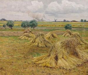 Niederrheinlandschaft Im Spatsommer. Blick Auf Heugarben Und Abgeerntete Felder by Wilhelm Fritzel