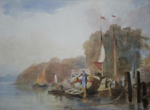 Boats Moored At A Waterfront by Samuel Austin