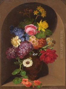 Blumenstilleben In Steinnische by Claudius Ditlev Fritzsch